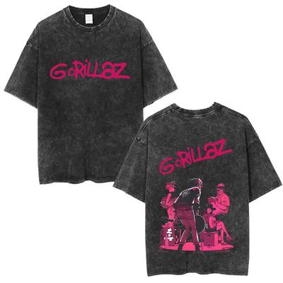 Gorillaz Virtual Band Double Sided Graphic Print Vintage Washed Oversized Streetwear T-Shirt