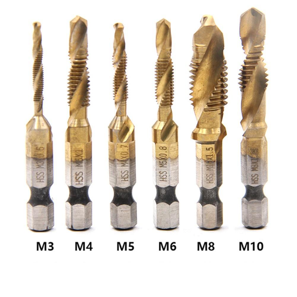 7Pcs/SET Combination Drill Tap Bit HSS Screw Thread Metric Tapping for Deburring