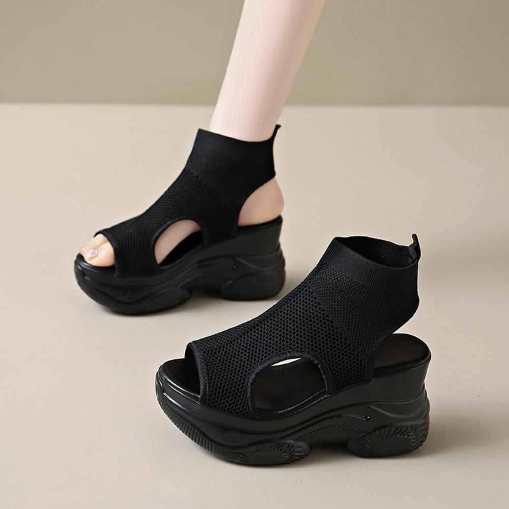 Fashion 2025 New Summer Fashion Comfortable Round-toe Wedge Light Roman Sandals Non-slip Thick-soled Lace-up Casual Sneakers for Women