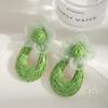 Korean Pastoral Raffia Straw Flower Earrings – Spring Resort Style
