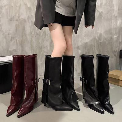 Stiletto High-Heeled Spitze Rote Stiefel Damen, Retro Lange Ritterstiefel, Damen 2025 Neue Winter Maillard Stiefel