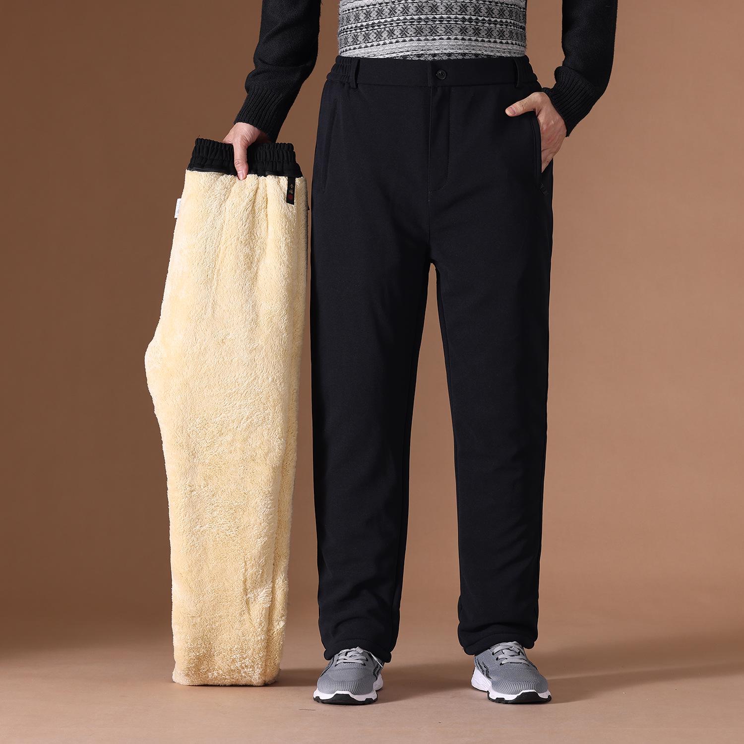 

Мужские зимние теплые трехслойные эластичные хлопковые брюки с бархатной подкладкой для людей среднего и пожилого возраста 6XL (190-210 kg) темно-синий