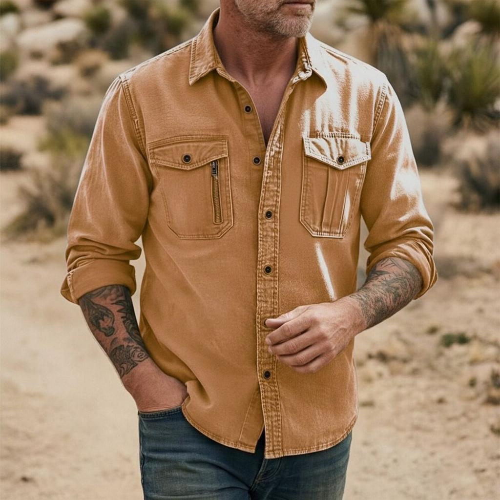 Men's casual stylish short-sleeved button-down shirt - Men's breathable cotton-like linen retro work shirt