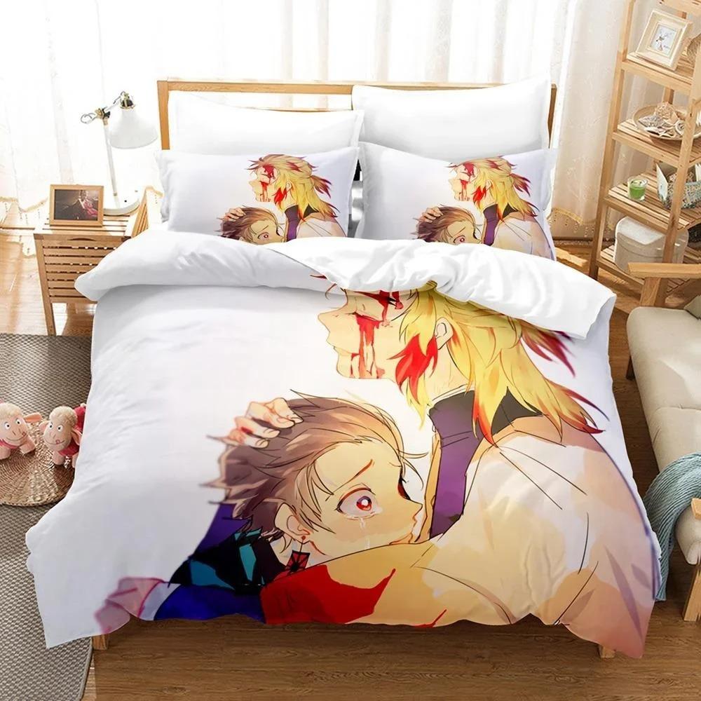 3D Printed Anime Bed Sheet Demon Slayer Bedding Set Single Twin Full Queen King Size Bed Set Adult Kid Bedroom Duvet Cover Sets