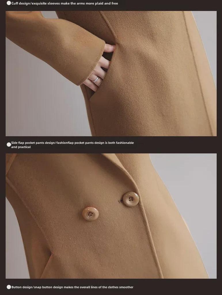Women's Mid-Length Woolen Coat - Original Size, Spring/Autumn, Korean-style Loose Fit