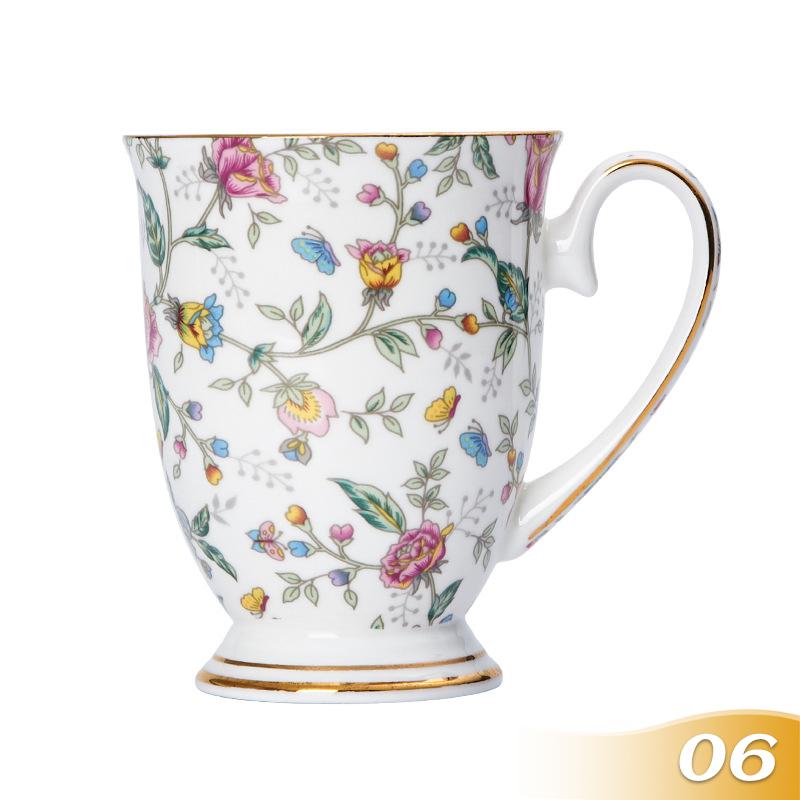 350ML Bone China Ceramic Coffee Mug Cafe Floral Painting Cup Creative Ceramic Milk Tea Cup Vintage Tea Ceremony Drinkware