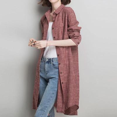 Shirt for Women Summer Oversize Cotton Loose Blouse Casual Long Sleeve Soft Loose Long Shirt Coat Top