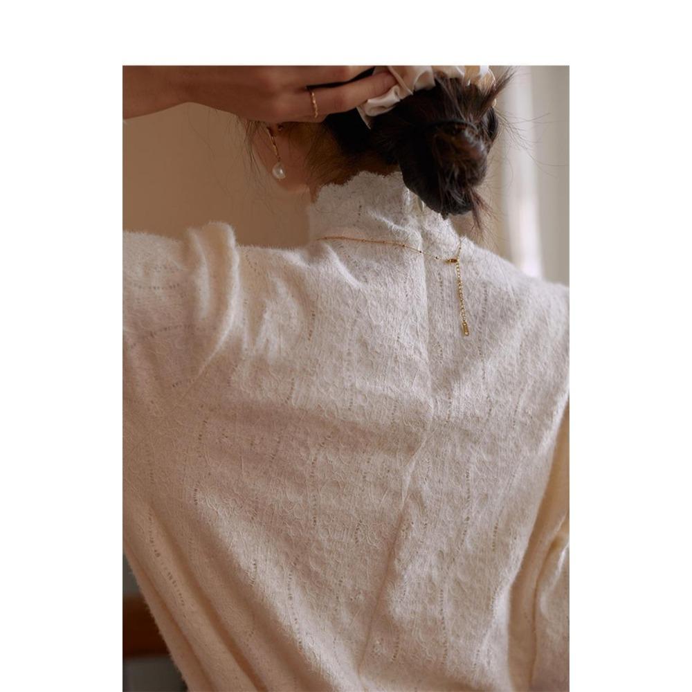 Chemisier de style cour française à col semi-haut et base en dentelle brossée pour femmes, haut de superposition intérieure pour l'automne et l'hiver