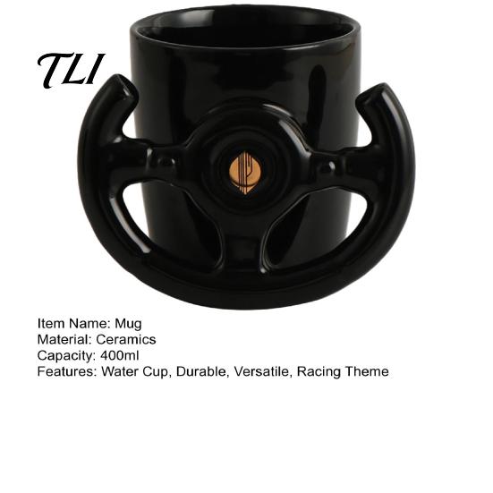 Auto-Themen Bürobedarf Lustige Lenkrad-Kaffeetasse, Keramik-Rennbecher, 400 ml Kreativer Fan-Becher Glänzend Schwarz Trinkgeschirr für Schreibtisch und Gaming-Zimmer