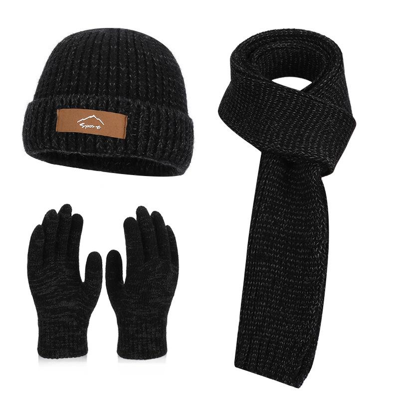 Hüte, Handschuhe, Schals, Dreiteiler-Set, Winter Herren und Damen Outdoor Samt, kältebeständig und warm Ohrschützer, Ärmel, gestrickte Wollmützen.