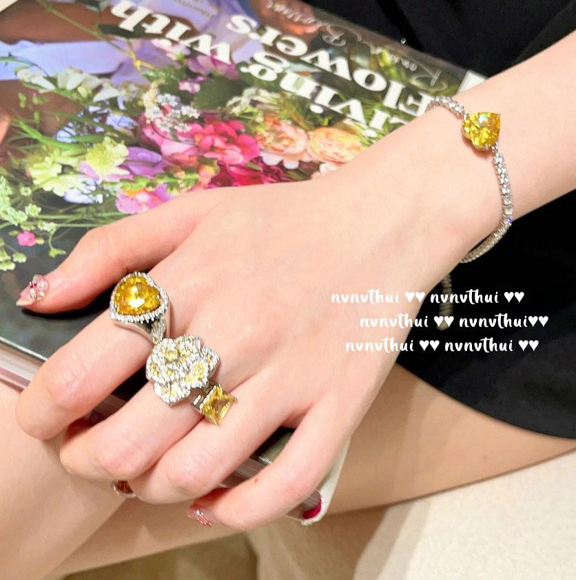 Papalacha Camellia Gemstone Ring, Rich Woman'S Happiness, 18K Gold Plated, Twilight Yellow Love Zircon Bracelet