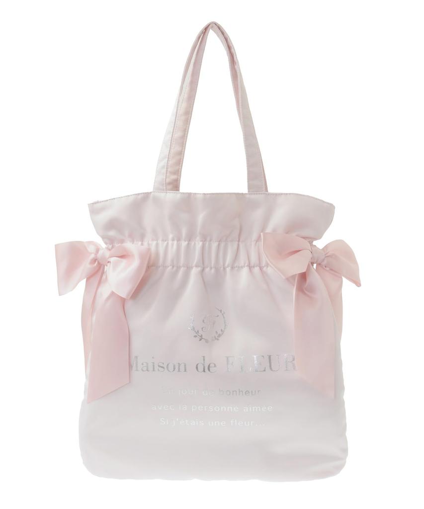 Maison de FLEUR Double Ribbon Gathered Tote Bag, Black, F Tote Bag, 08000792300