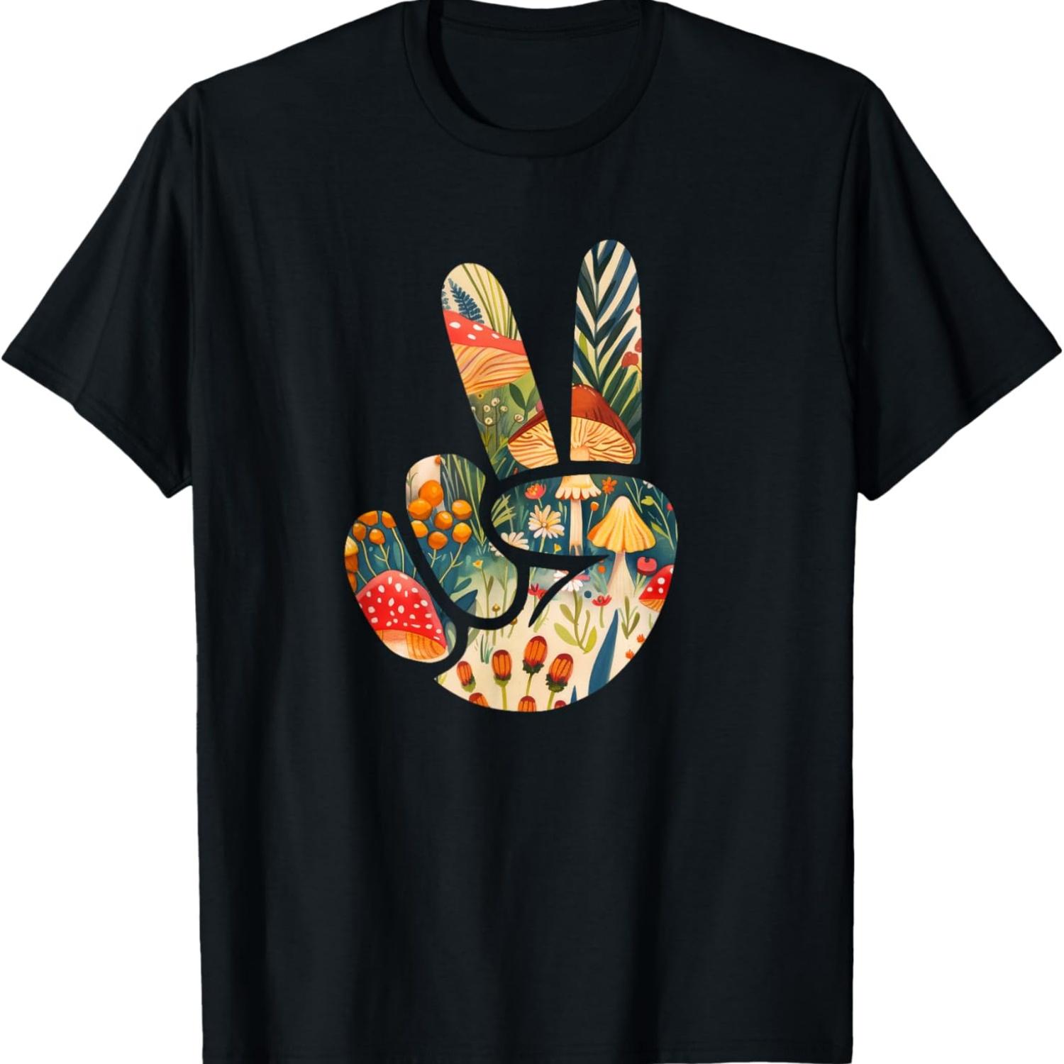 Natural Silhouette Forest Meadow Cottagecore Peace Sign Hand T-Shirt(52) S чёрный