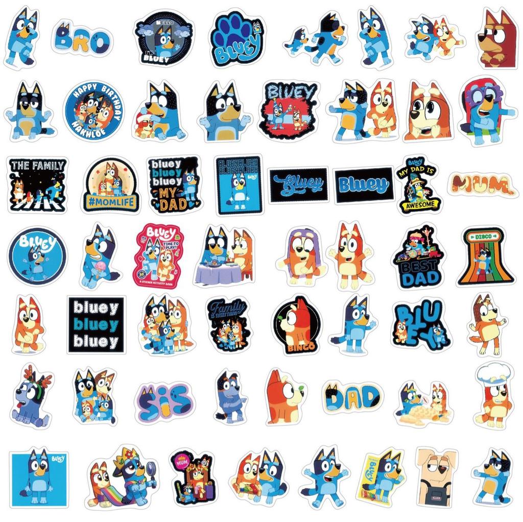 New Bluey Graffiti Stickers 55 Pcs Waterproof Cartoon Decorative Stickers For Phone Skateboard Luggage Water Bottle Bulk Decals