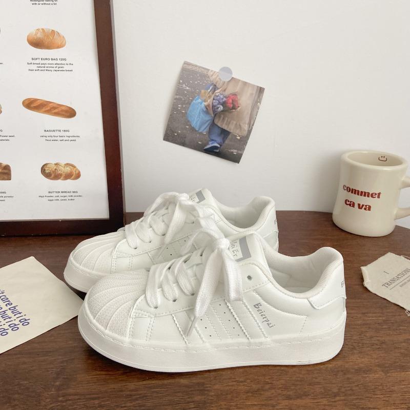 Pink thick baseplate shoes female shell head autumn niche low-top versatile sports little white shoes retro style