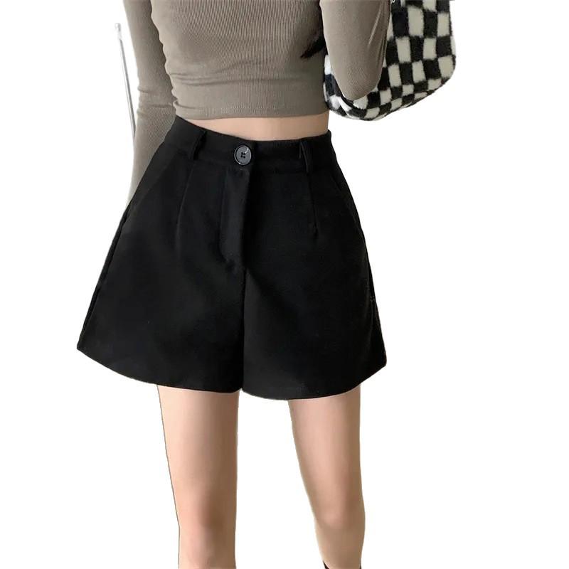 2026 Autumn/Winter Plus Size High-Waist A-Line Woolen Bootcut Shorts for Women