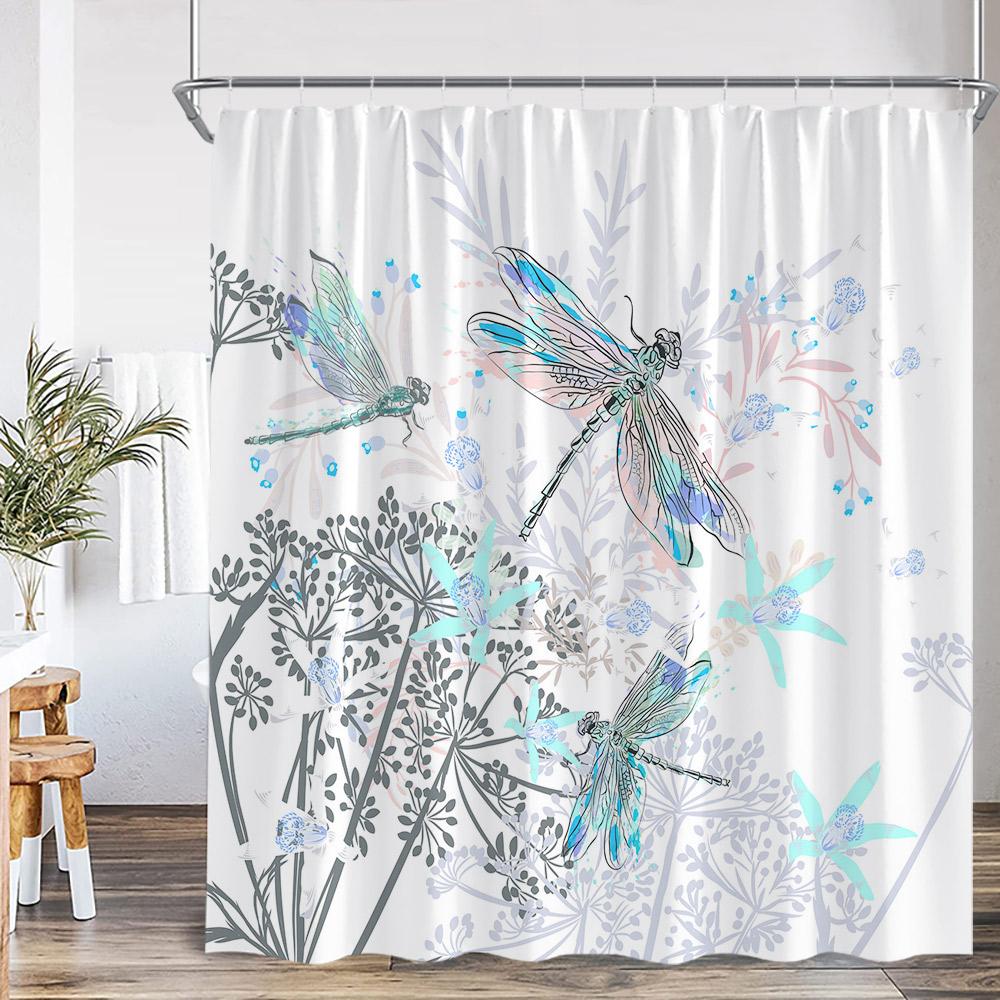 Butterfly Shower Curtains Multicolored Flowers Pastoral Floral Bathroom Decorations Rustic Polyester Bath Curtains with Hooks