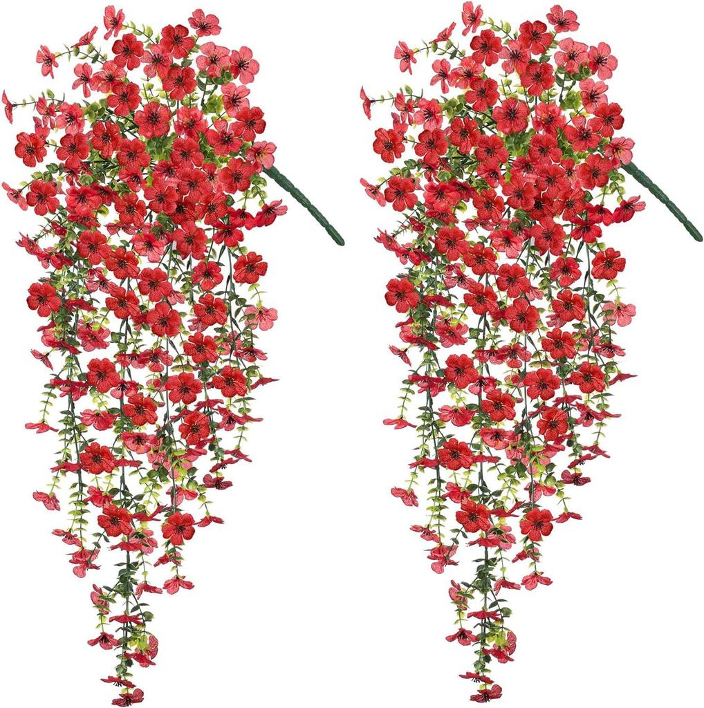 2pcs Hanging Artificial Flowers Plants -Outdoors Spring Summer Decoration, Faux Hanging Flowers Garden Porch Window Home Decor