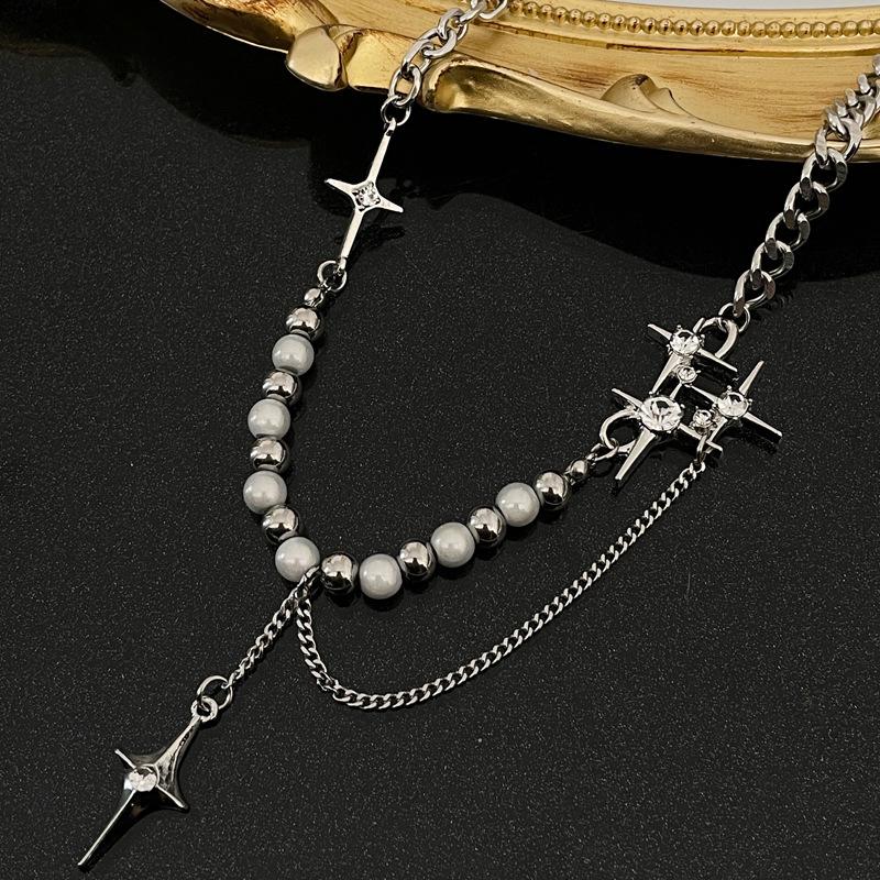 Cross Star Necklace for Men Unisex Hiphop Star Pendant Necklaces Punk