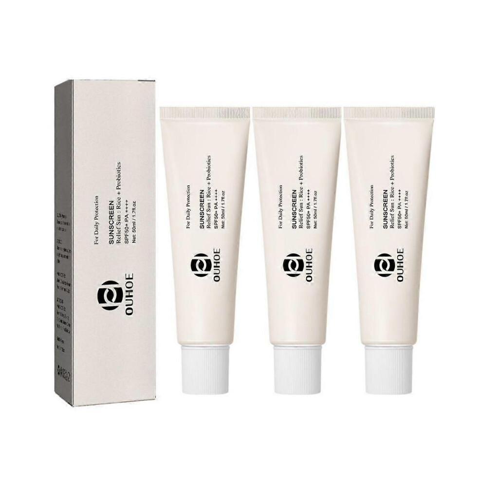 3 Stück SPF50+ Feuchtigkeitsspendende Reis-Probiotika Sonnencreme Hautschutz Erfrischendes Make-up Sonnencreme Creme UV-Beständigkeit Gesichts-Sonnencreme