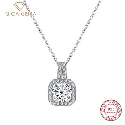 Gica Gema 925 Sterlingsilber Quadratisches Set mit 1 ct Zirkon Anhänger Halskette für Frauen Schlichtes Pendeln Exquisite Schlüsselbeinkette