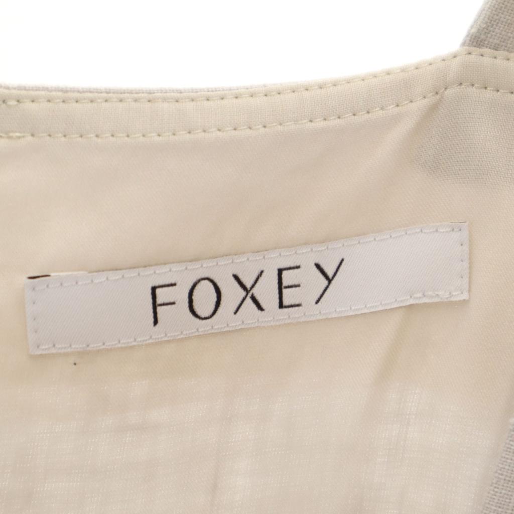 FOXEY Made In Japan Linen Cami One Piece 38 Gray Lace Embroidery Women Used