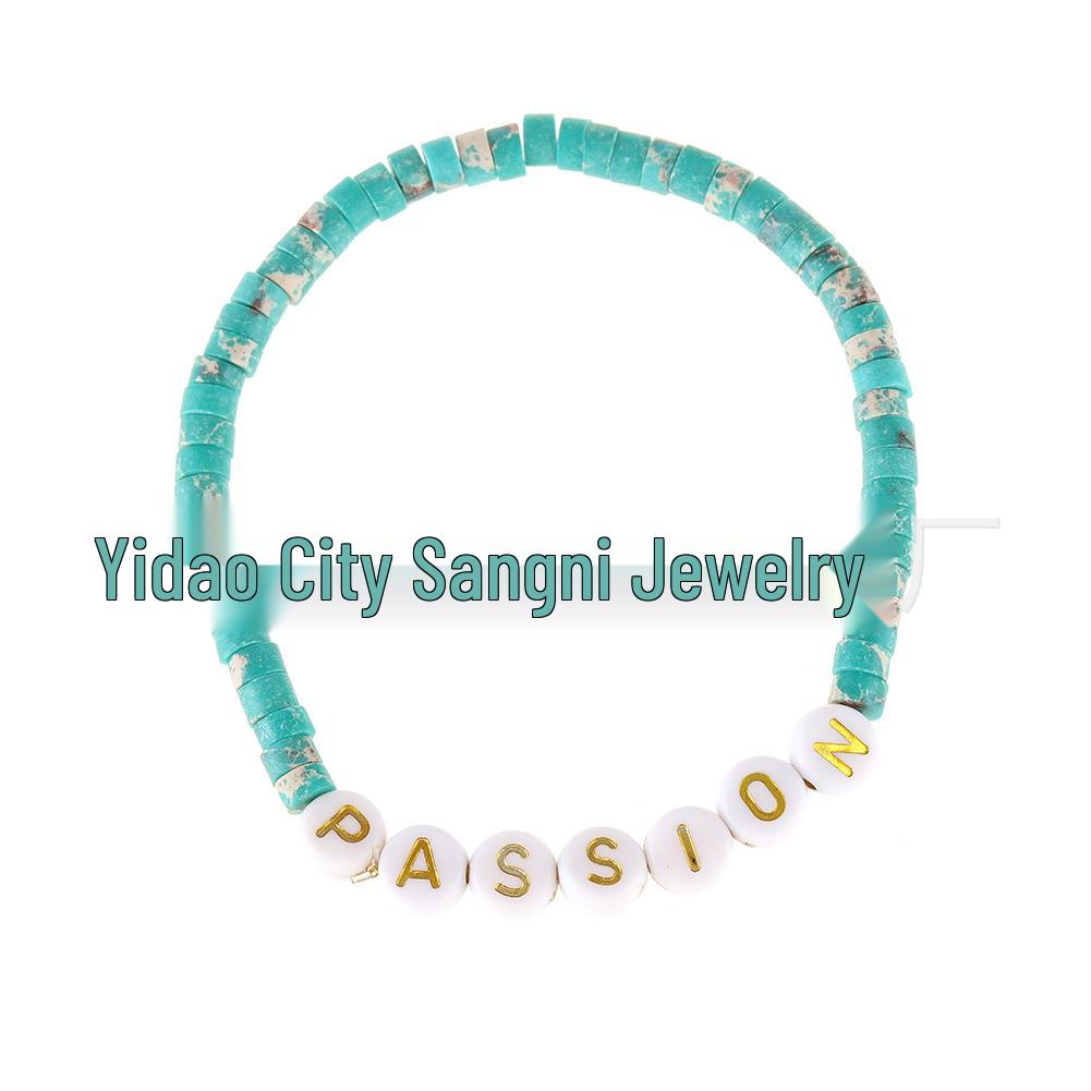 Unisex European & American Natural Stone Beaded Elastic Bracelet with English Letter