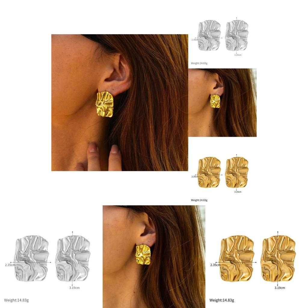Geometrické nepravidelné texturované náušnice z titanové oceli 18k pro stylové dojíždějící