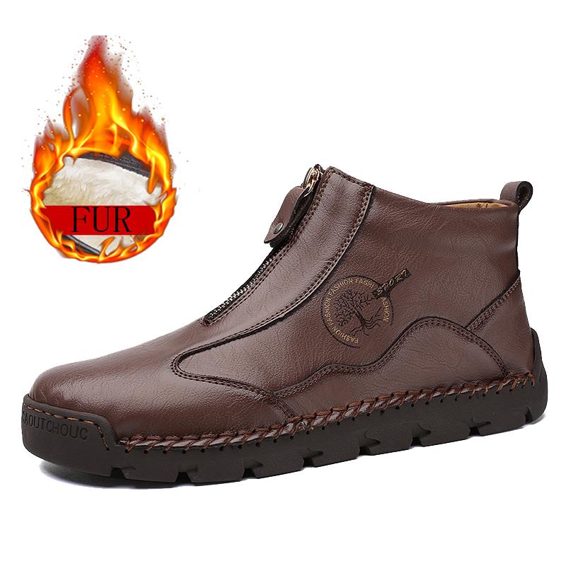 Fashion Spring Autumn Winter Handmade Leather Boots Comfort Fur Casual Shoes Ankle Boots for Man Autumn Boot Zipper Design Driving Shoes