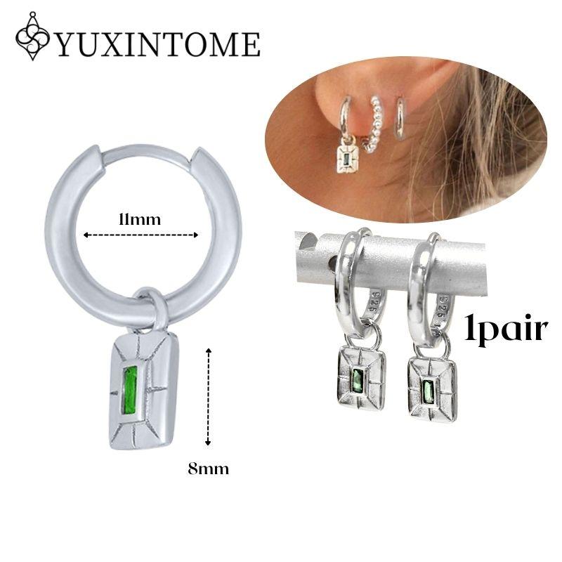 YUXINTOME 925 Silver Ear Needle Zircon Hoop gold Earrings For Women Square Plate Pendant Cutout Heart Earrings Fashion Jewelry