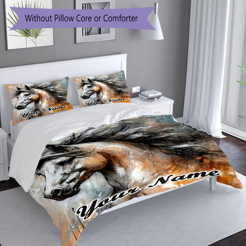 3PC Custom Name Equestrian Artistry Bedding Set Duvet Cover Closure Includes 1 Duvet Cover & 2 Pillowcases for Bedroom