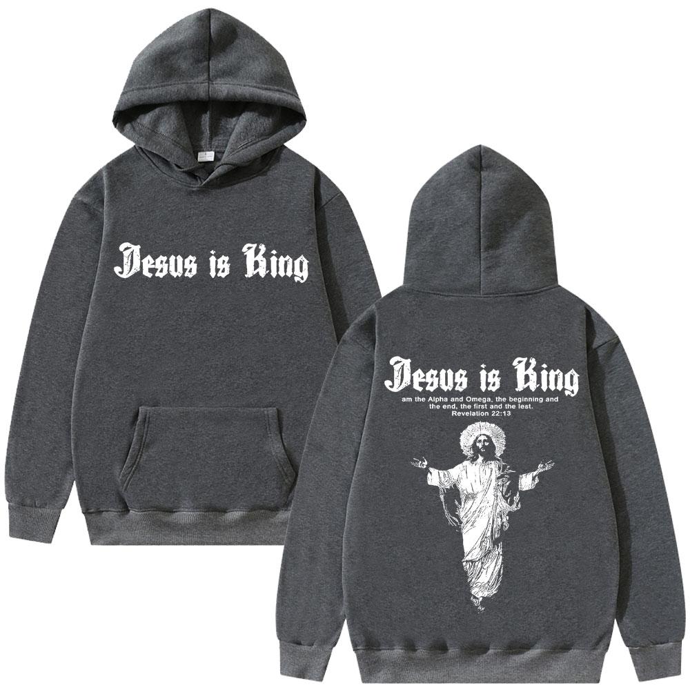 Jesus Is King Print Men Hoodie Religious Outdoor Street Gothic Harajuku Casual Fashion Long-sleeve Autumn Top