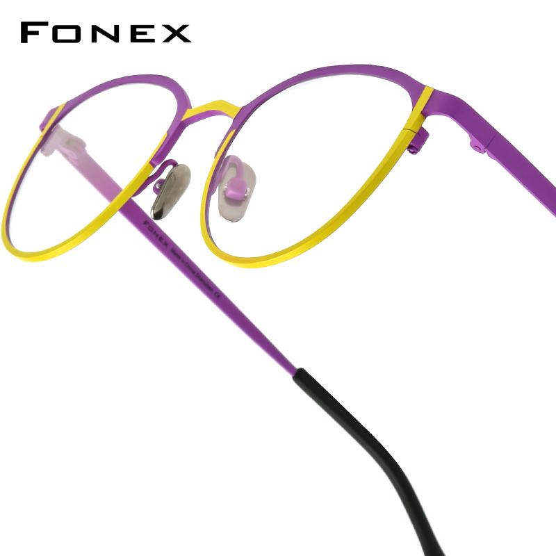 FONEX Разноцветные титановые оправы для очков Женский брендовый дизайн Ретро Винтажные круглые очки Мужские Ультралегкие японские очки 85846