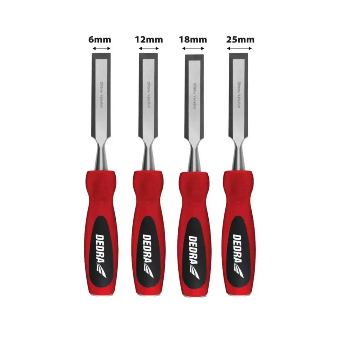 

Dedra Wood Chisel Set 06C045 4 Pcs: 6, 12, 18, 25mm, Crv steel