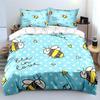 Cute Hand-drawn Bees with Hearts Pattern Bedding Set 1 Duvet Cover 2 Pillowcases for Adult and Children Luxury Gift Full Size