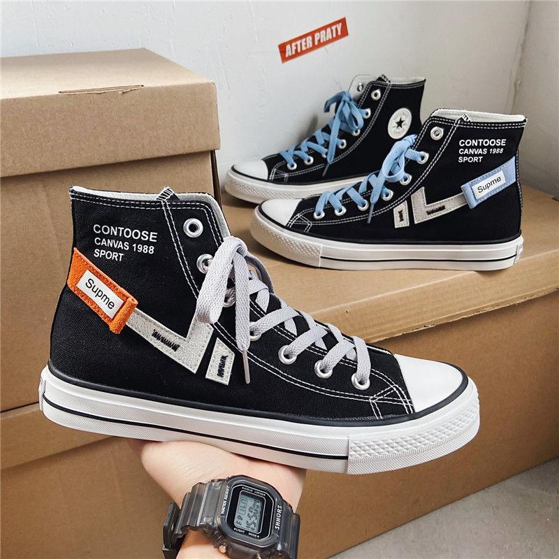 Fashion Spring Summer Fashion New Men Canvas Shoes High-top Canvas Footwear Lace Up Casual Sneakers Male Round Toe Cross-tied Flat Shoes