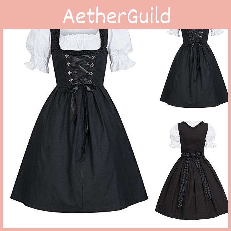 Elegant Black Oktoberfest Costume Featuring Unique Puff Sleeve Design For Womens Fashion