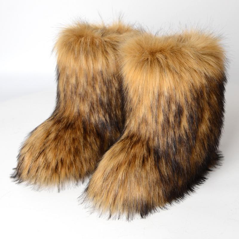 Winter fluffy snow boots women's warm anti-raccoon fur large size medium tube thickened black bear boots