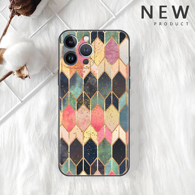 Luxury Gold Foil Art Case For Apple iPhone 11 15 13 14 Pro Max 12 Plus X 15Pro Black Silicone Phone Coque