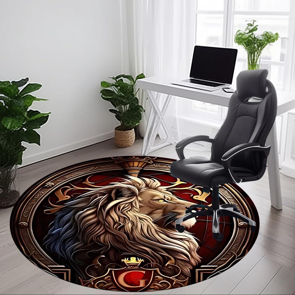1pc Lion Emblem Chair Carpet for Office Non-Slip, Soft & Comfortable, Carpet for Office, Gaming, Lightweight Round Floor Mat yy251021010