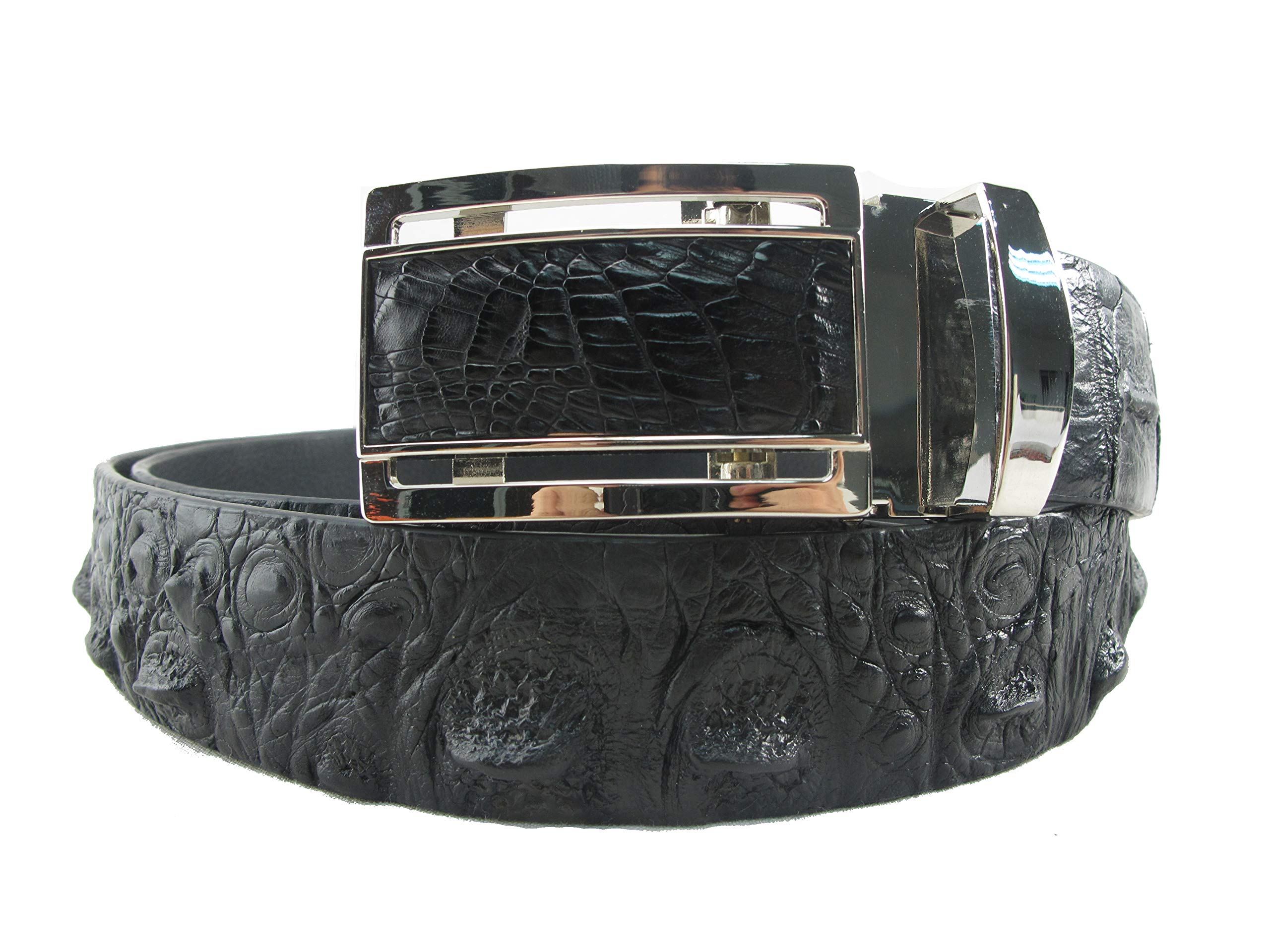 [Pelgio] Crocodile Leather Belt, Black, Auto-Stopper