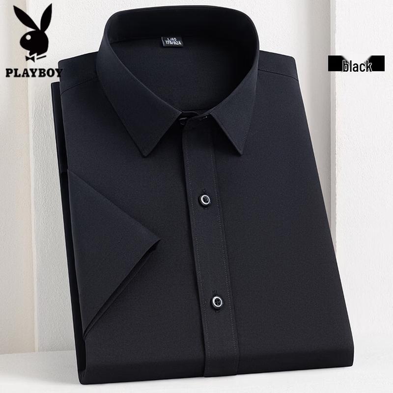 Playboy Men s Solid Ice Silk Short Sleeve Shirt 42