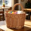Woven Basket with Handle Rustic Storage Basket Wall Hanging Basket for Fruits Vegetables Snacks Home Farmhouse Kitchen Bathroom Bedroom Storage