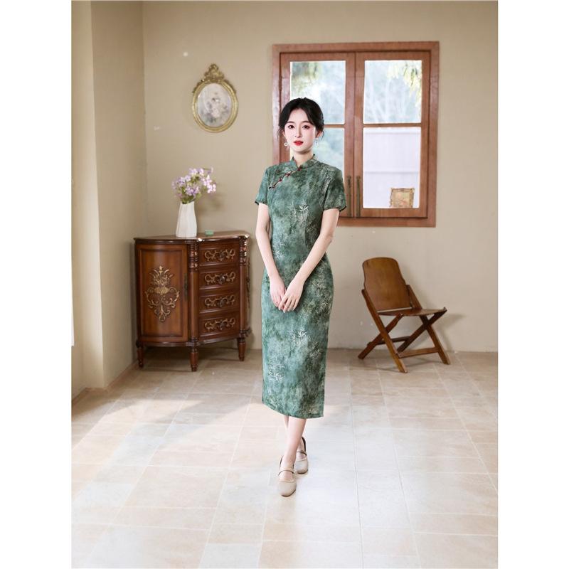 1011 New Chinese cheongsam women's clothing summer young high-end sense daily wear improved dress temperament long