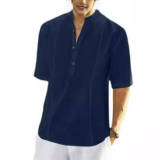 2023 Men's Mid-Sleeve Casual Linen Shirt: Comfortable European & American Style
