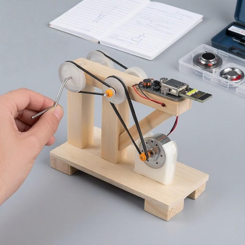 Generator de Lemn DIY Creativ cu Manivelă Model pentru Copii Distracție Fizică STEAM Experiment Științific Educațional Kit Jucărie de Învățare Școlară