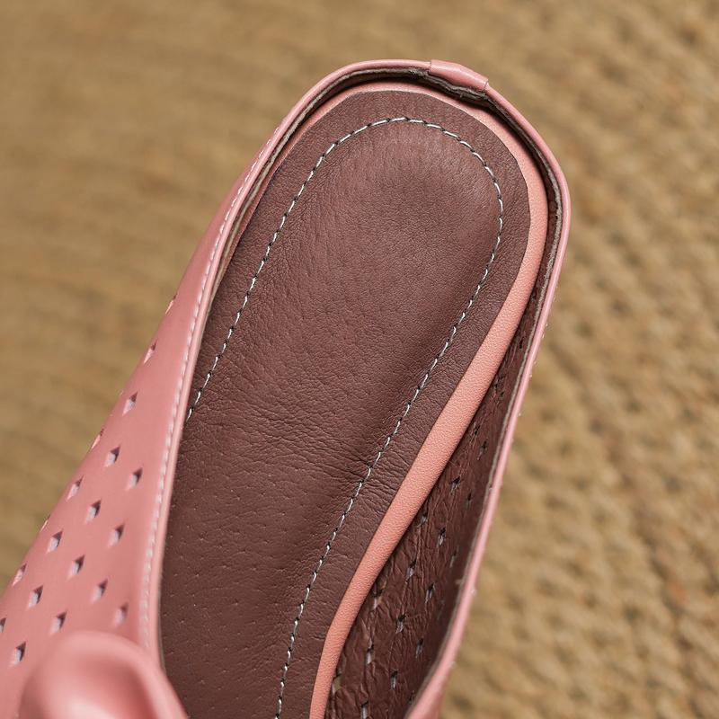 Fashion New Women's Summer Genuine Leather Cowhide Hollow Hole with Large Butterfly Bow Toe and M Ü Ller Slippers