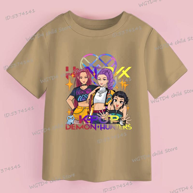 

Модная футболка для детей из фильма K-Pop Охотники на демонов Крутая футболка для девочек Топ Забавный подарок для фанатов Хлопковая футболка Одежда K-Pop Охотники на демонов 130