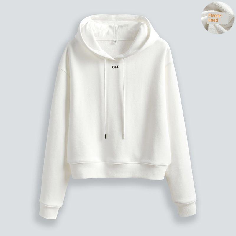 

Small Pure Cotton Short Hood Letter Pullover Sweatshirt Women s Autumn Clothes 2025 New Arrival Loose-Fitting Coat Top Fashion White Fleece-lined S