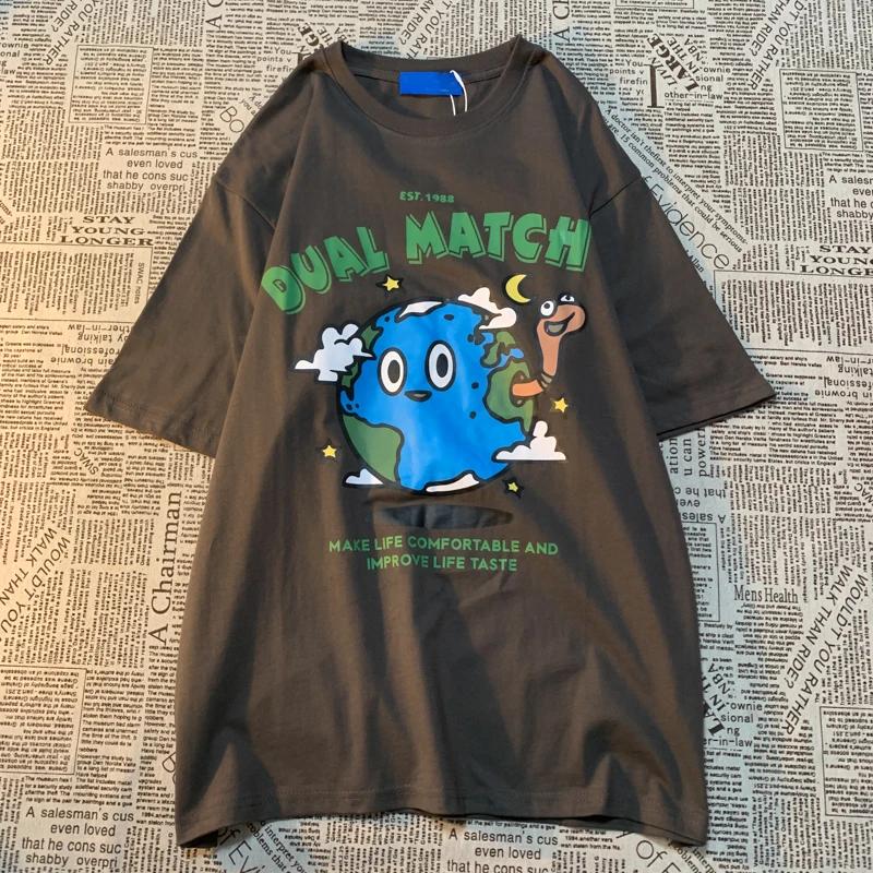 

Планета Черепах Американская Ретро Мультяшная Футболка с Коротким Рукавом с Принтом Мужская Женская Модная Свободная Универсальная Парная Футболка с Рукавом до Локтя XXXXXL чёрный